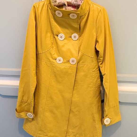 Jackets & Blazers - Yellow Double-Breasted Coat with White Buttons